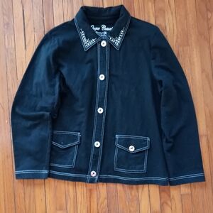 Onque Casuals Black Button-Down Shirt with White Stitching